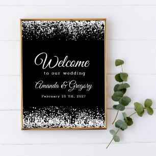 Black Silver Glittering  Wedding Welcome Sign