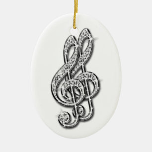 Black & Silver Glitzy Sparkly Diamond Music Notes Ceramic Ornament