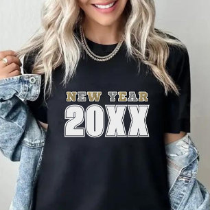 Black Silver & Gold Glitter Happy New Year 2024 T-Shirt