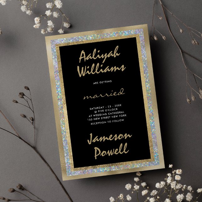 Black silver gold handwritten calligraphy wedding invitation (Black silver gold handwritten calligraphy wedding)