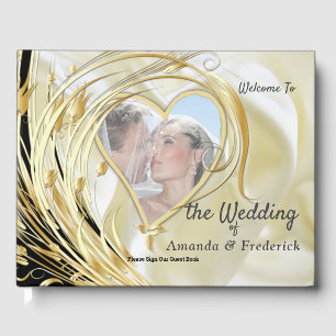 Black-Silver & Gold-Satin, Copper/Brass Textures Guest Book