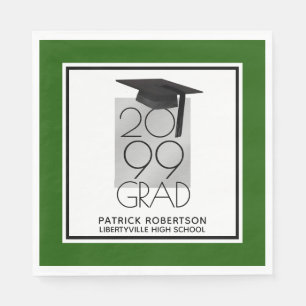 Black & Silver GRAD Editable Green Graduation Napkin