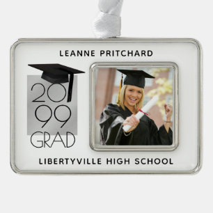 Black & Silver GRAD   Graduation Photo Keepsake Plated Framed Ornament