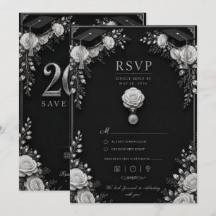 Black Silver Graduation Card 2026 with RSVP