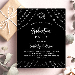Black silver graduation party budget invitation