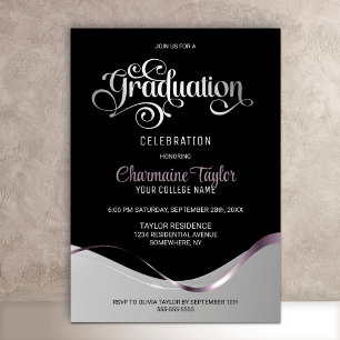 Black Silver Graduation Party Invitation