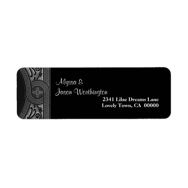 Black Silver Grey Art Deco Trim Return Address Label (Front)