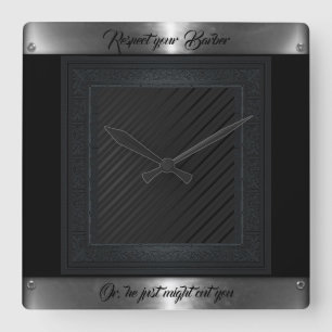 black,silver,grey,barber square wall clock