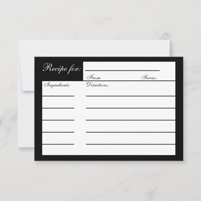 Black Silver Grey Bridal Shower Recipe Card (Front)