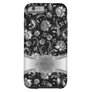 Black & Silver-Grey Floral Damasks Tough iPhone 6 Case