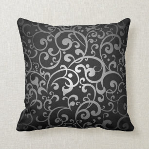 BLACK SILVER GREY GRAY DIGITAL SWIRLS RANDOM ABSTR CUSHION