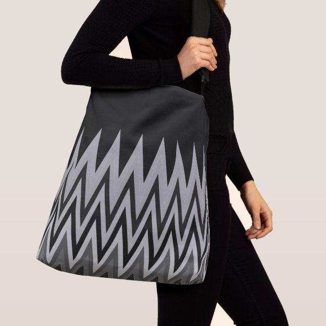 Black Silver Grey Grey Chevron Pattern Crossbody Bag (Close Up)