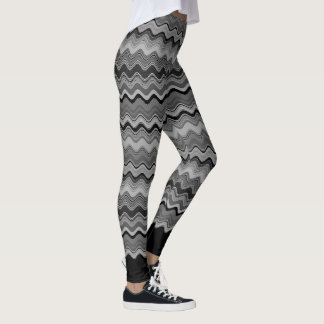 Black Silver Grey Grey Wavy Pattern Leggings
