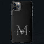 Black Silver Grey Monogram Feminine Script Name iPhone 11Pro Max Case<br><div class="desc">Modern Girly Black Silver Grey Monogram Feminine Script Name Phone Case</div>