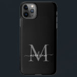 Black Silver Grey Monogram Feminine Script Name iPhone 11Pro Max Case<br><div class="desc">Modern Girly Black Silver Grey Monogram Feminine Script Name Phone Case</div>