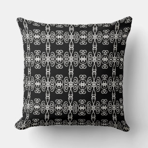 Black & Silver Grey Spiral Geometric Pattern Cushion