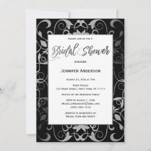 Black Silver Grey White Elegant Bridal Shower Invitation