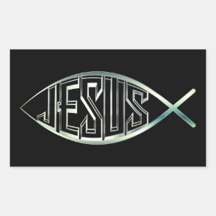 Black & Silver Ichthys Christian Fish Jesus Christ Rectangular Sticker