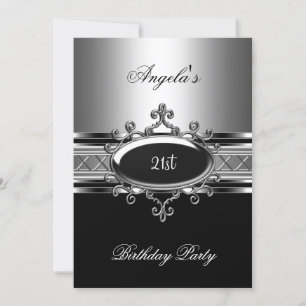 Black Silver Jewel 21st Elegant Birthday Party Invitation