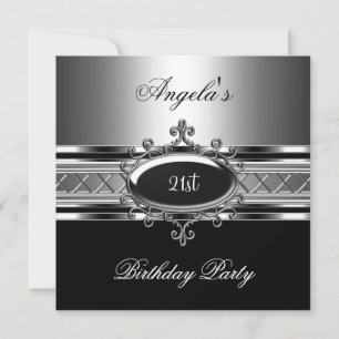 Black Silver Jewel 21st Elegant Birthday Party Invitation