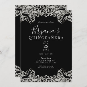 Black & Silver Lace Elegant Quinceañera Party  Invitation
