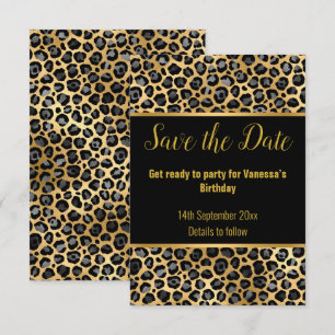 BLACK SILVER LEOPARD SAVE THE DATE 2 RSVP CARD