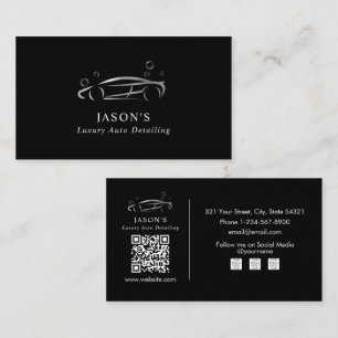 Black & Silver Luxury Auto Detailing Car Cleaning Business Card