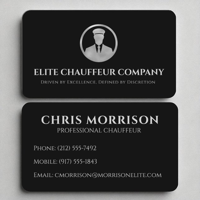 Black Silver Luxury Chauffeur Editable Logo Business Card (Creator Uploaded)