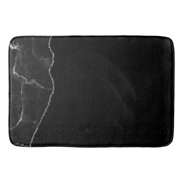 Black Silver Marble Gilded Agate Bath Mat (Front)