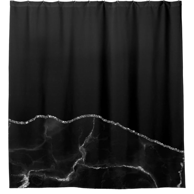 Black Silver Marble Gilded Agate Shower Curtain (Front)