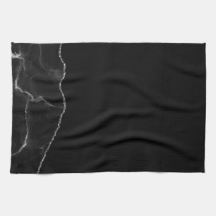 Black Silver Marble Gilded Agate Tea Towel