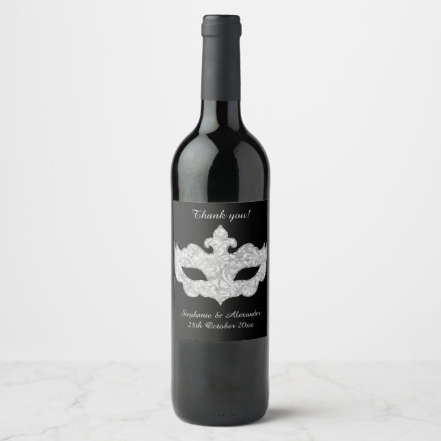 BLACK SILVER MASQUERADE CUSTOMIZABLE WINE LABEL (Front)