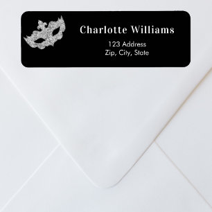 Black silver masquerade party return address label