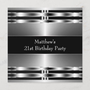 Black Silver Mens Birthday Party Invitation