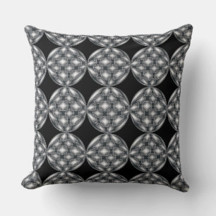 Black & Silver Metal Orbs Pattern Throw Pillow