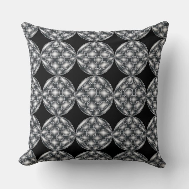 Black & Silver Metal Orbs Pattern Throw Pillow (Front)