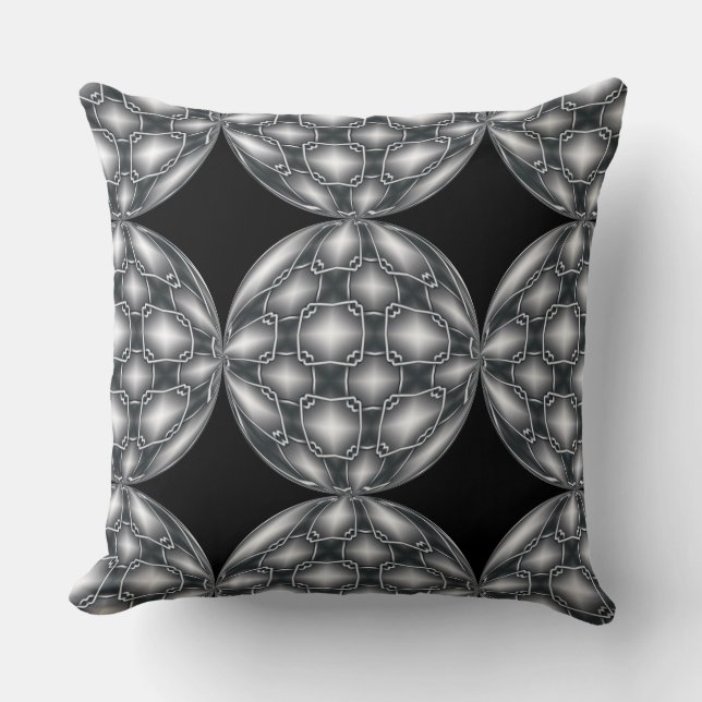 Black & Silver Metal Orbs Throw Pillow (Front)