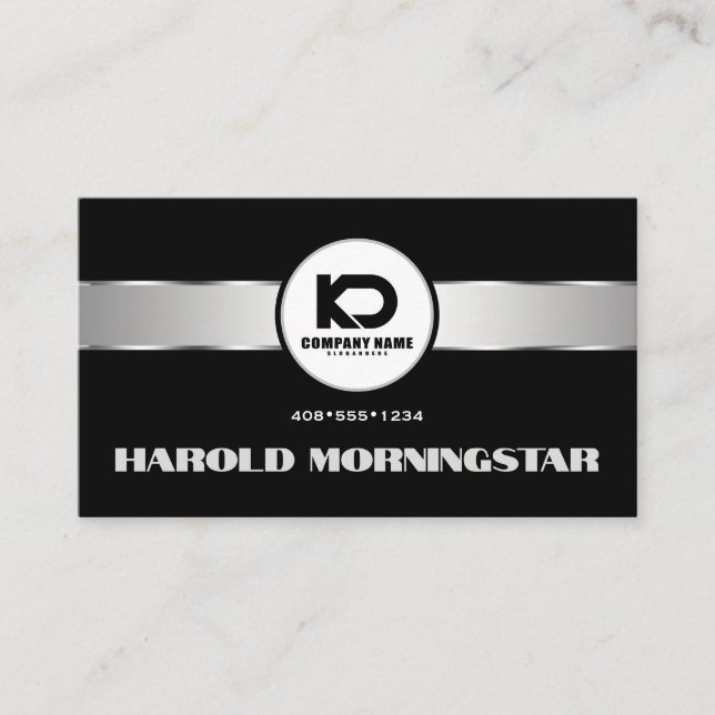 Black Silver Metallic Band Qr and Logo Business Card (Front)