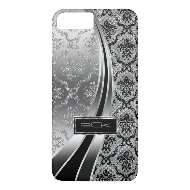 Black & Silver Metallic, Diamonds Glitter & Damask Case-Mate iPhone Case (Back)