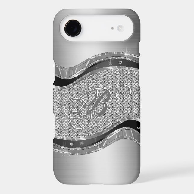 Black & Silver Metallic Look With Diamonds Pattern Case-Mate iPhone Case (Back)