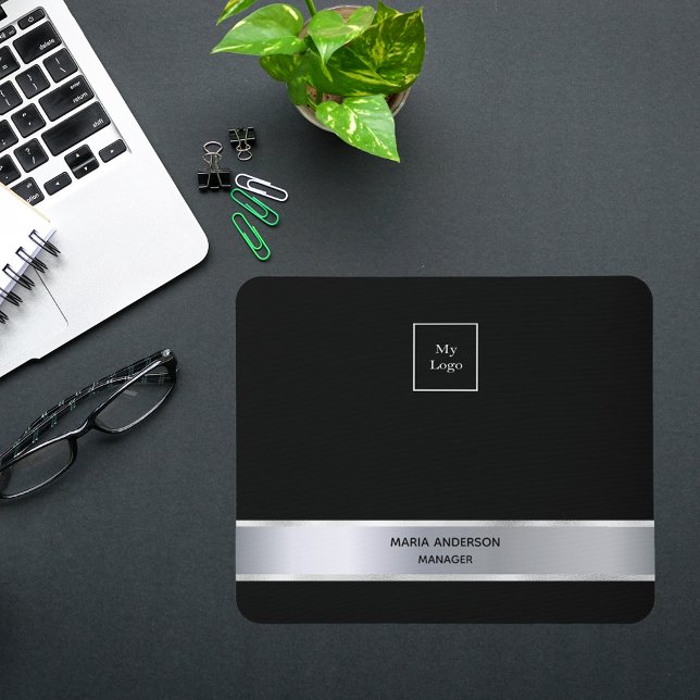 Black silver minimalist modern business mouse pad (Creator Uploaded)