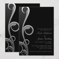 Black & Silver Modern Glam Elegant Swirl Wedding