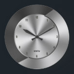 Black & Silver Modern Metallic Geometric design Large Clock<br><div class="desc">Elegant slick modern black and silver-grey metallic texture print cool abstract dynamic design.</div>