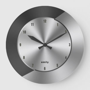 Black & Silver Modern Metallic Geometric design Large Clock