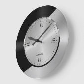 Black & Silver Modern Metallic Geometric design Large Clock (Angle)
