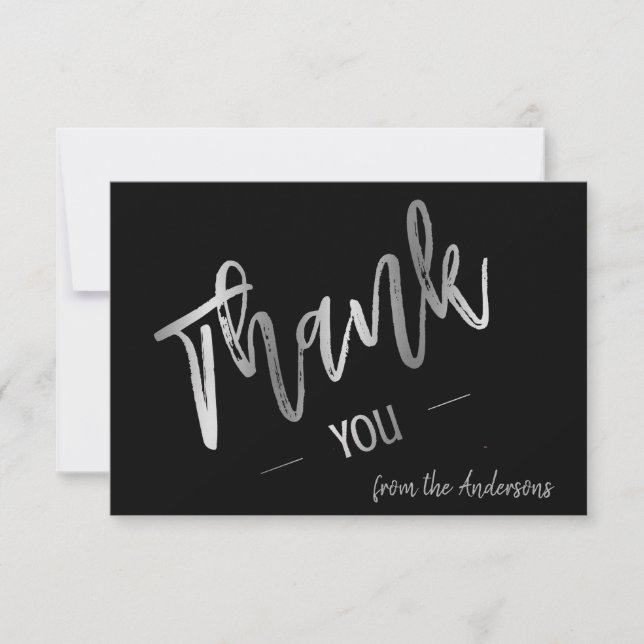 Black Silver Modern Minimal Wedding Thank You Card (Front)