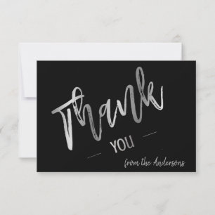 Black Silver Modern Minimal Wedding Thank You Card