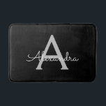 Black Silver Modern Script Girly Monogram Name Bath Mat<br><div class="desc">Black and Silver Simple Script Monogram Name Bath Mats. This makes the perfect graduation,  birthday,  wedding,  bridal shower,  anniversary,  baby shower or bachelorette party gift for someone that loves glam luxury and chic styles.</div>