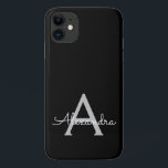 Black Silver Modern Script Girly Monogram Name iPhone 11 Case<br><div class="desc">Silver and Black Monogram Add Your Own Name Phone Case. This makes the perfect sweet 16 birthday,  wedding,  bridal shower,  anniversary,  baby shower or bachelorette party gift for someone that loves glam luxury and chic styles.</div>