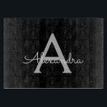 Black Silver Modern Script Girly Monogram Name Cutting Board<br><div class="desc">Black and Silver Simple Script Monogram Name Cutting Board. This makes the perfect graduation,  birthday,  wedding,  bridal shower,  anniversary,  baby shower or bachelorette party gift for someone that loves glam luxury and chic styles.</div>